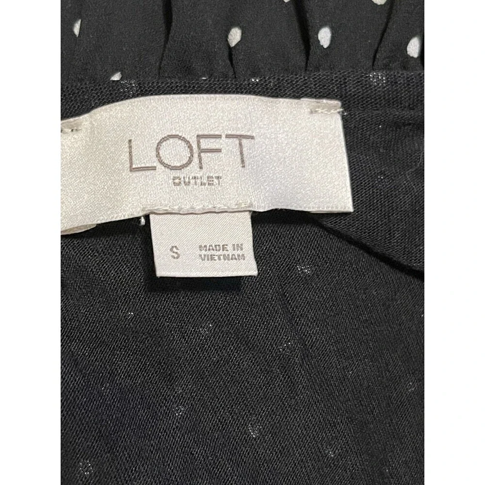 Loft Womens Ruffle Long Sleeve Blouse Polka Dots Front Keyhole Black Sz Small